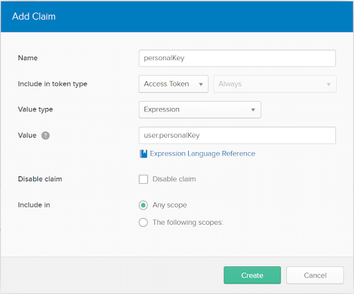 Okta personal key claim