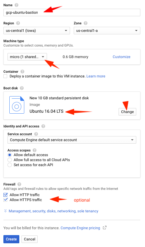 GCP vm config