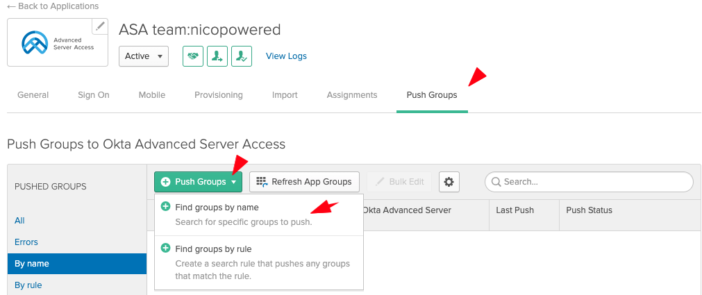 Okta push groups