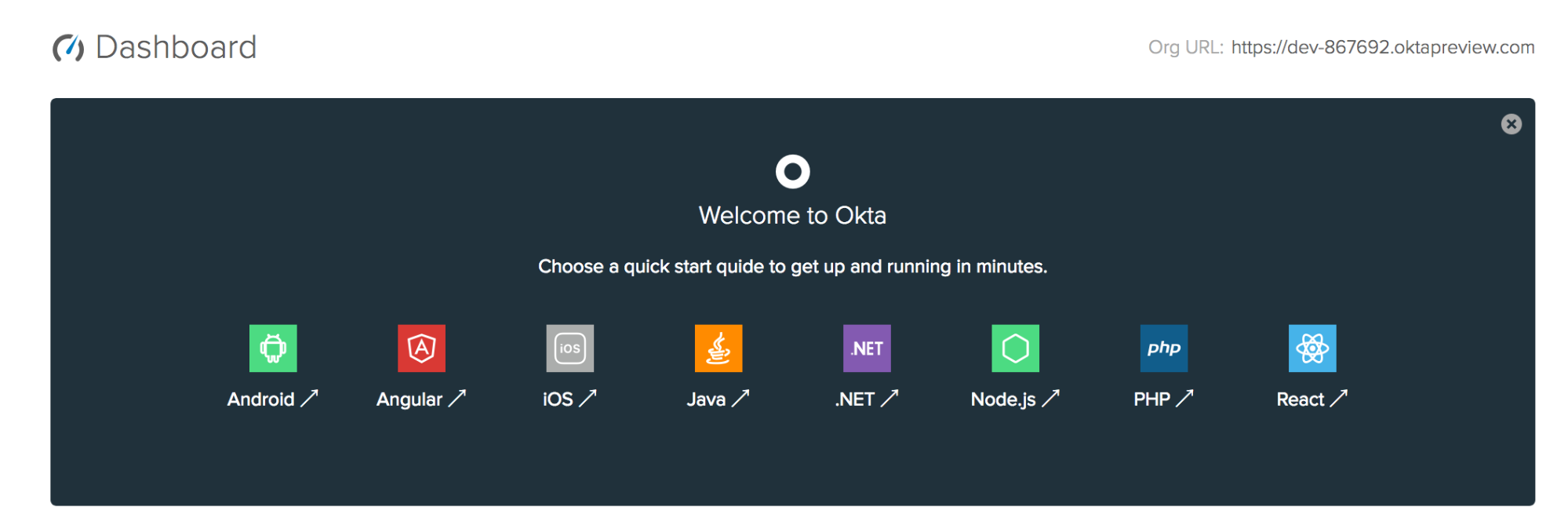 Okta dashboard org URL