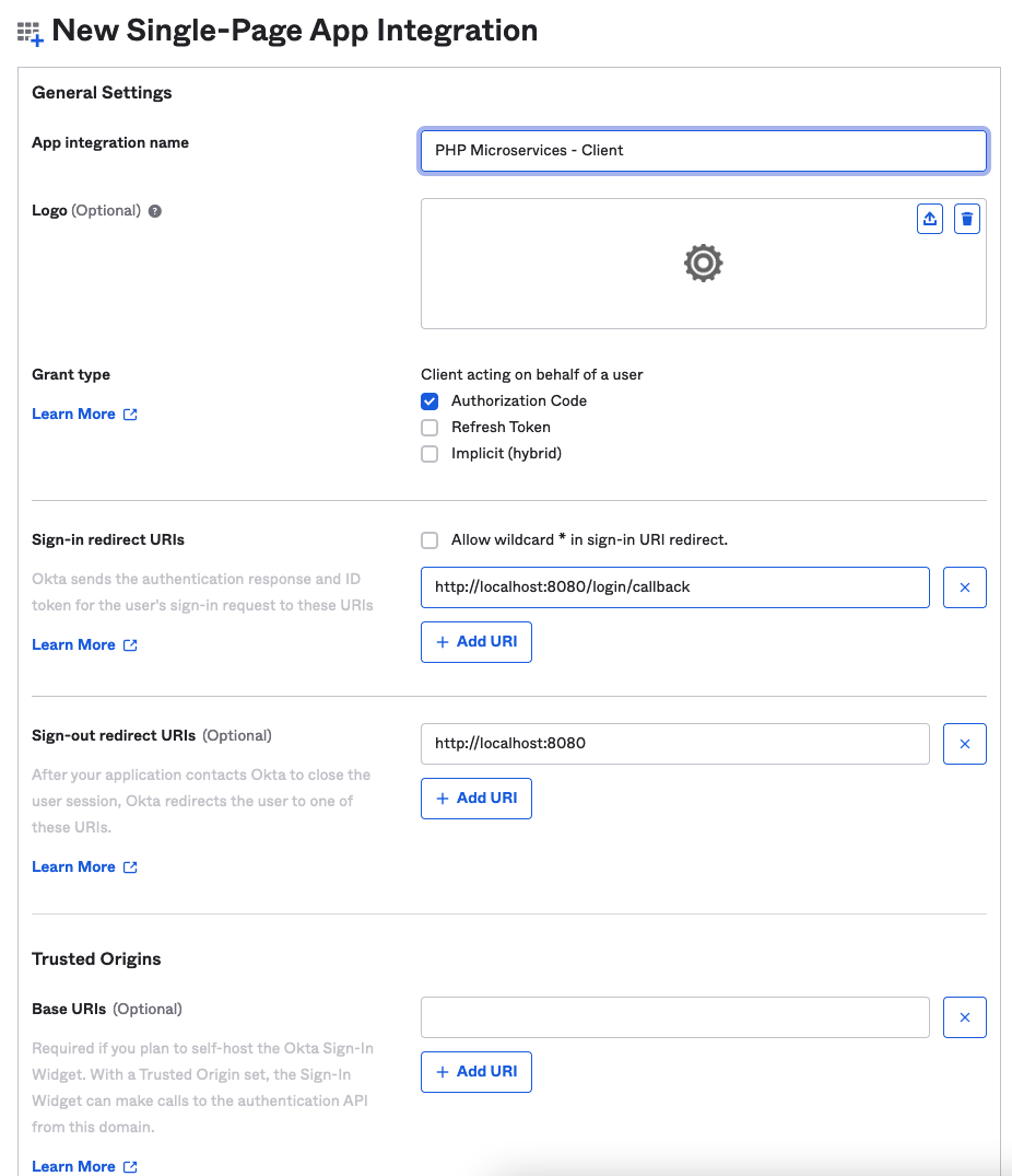 Screenshot showing the new API services integration in Okta