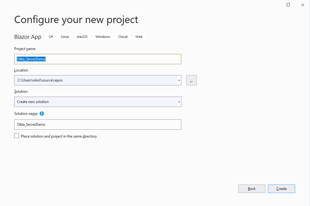 Configure new project