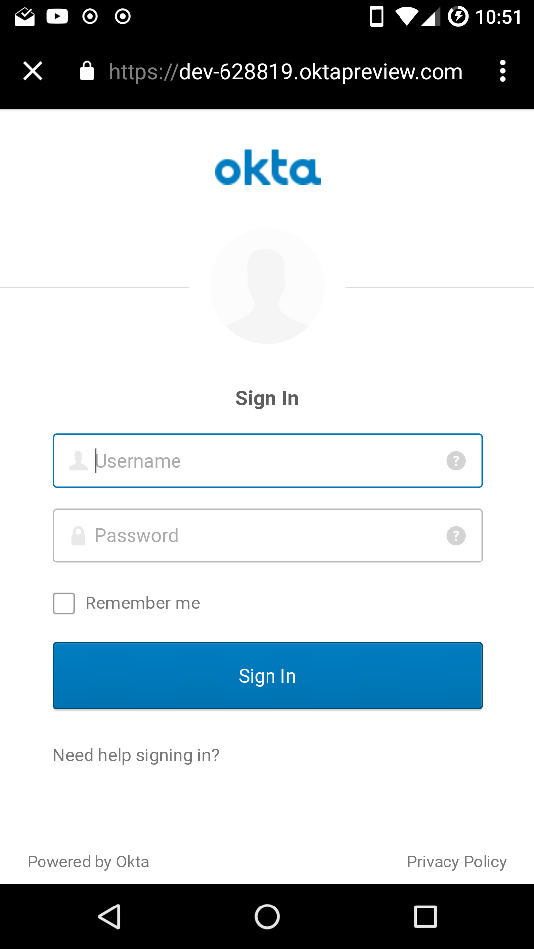 Okta login screen