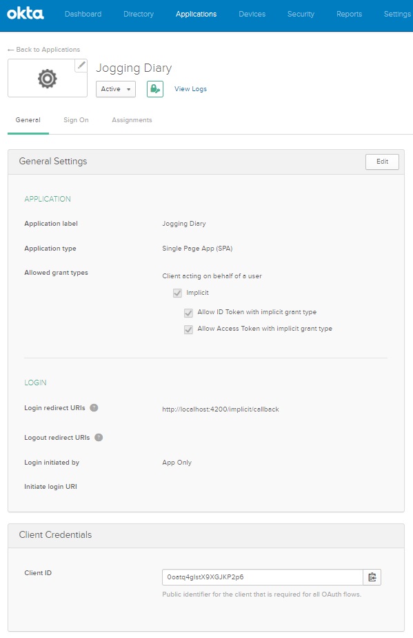 Okta Application settings