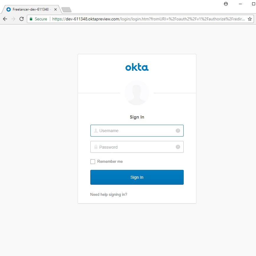 Okta login screen