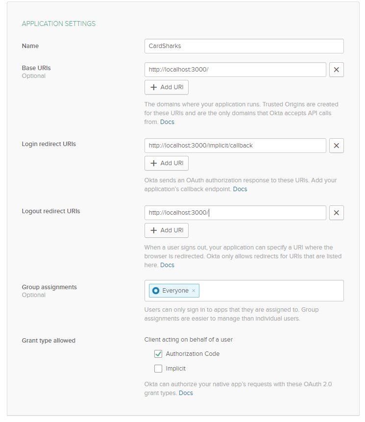 Okta Application Settings