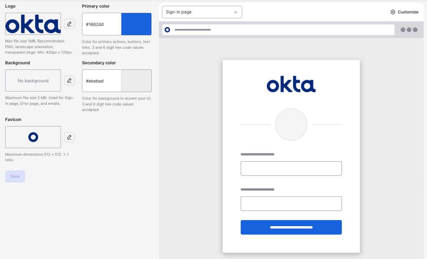 Default styles for the Okta-hosted SIW