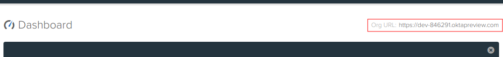 Screenshot of the Okta dashboard with the org URL highlighted.