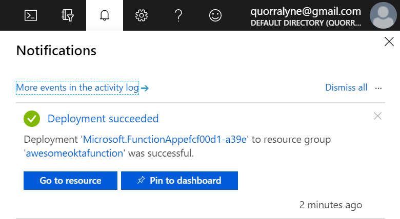 Verify function provisioned