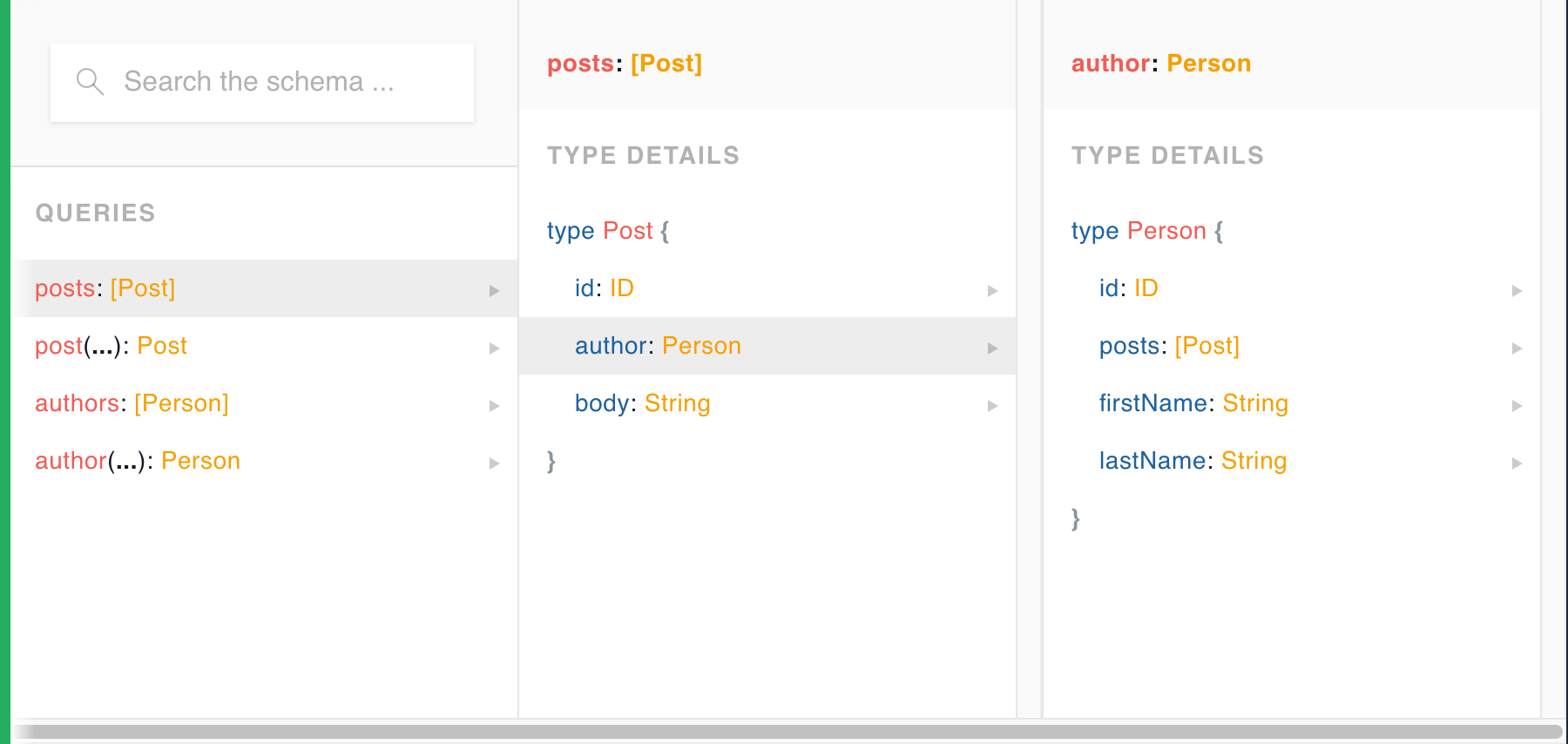 full query schema