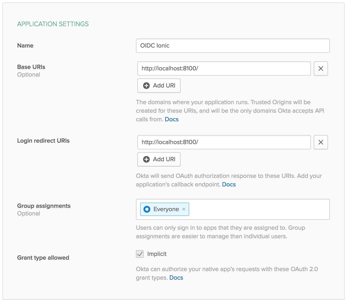 Okta OIDC Settings