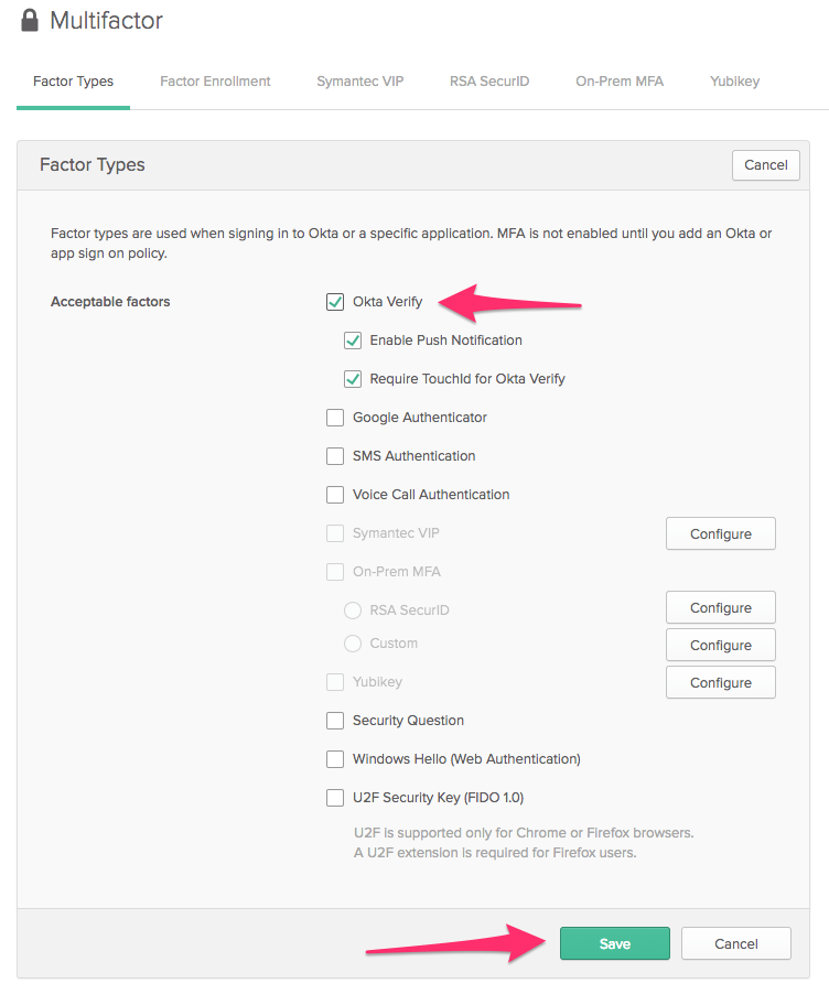 Enable Okta Verify with Push Notifications