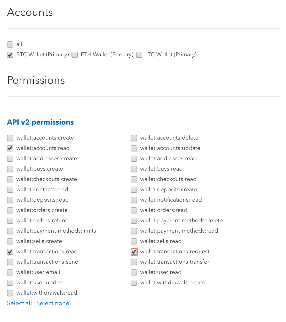 Coinbase API Key Options