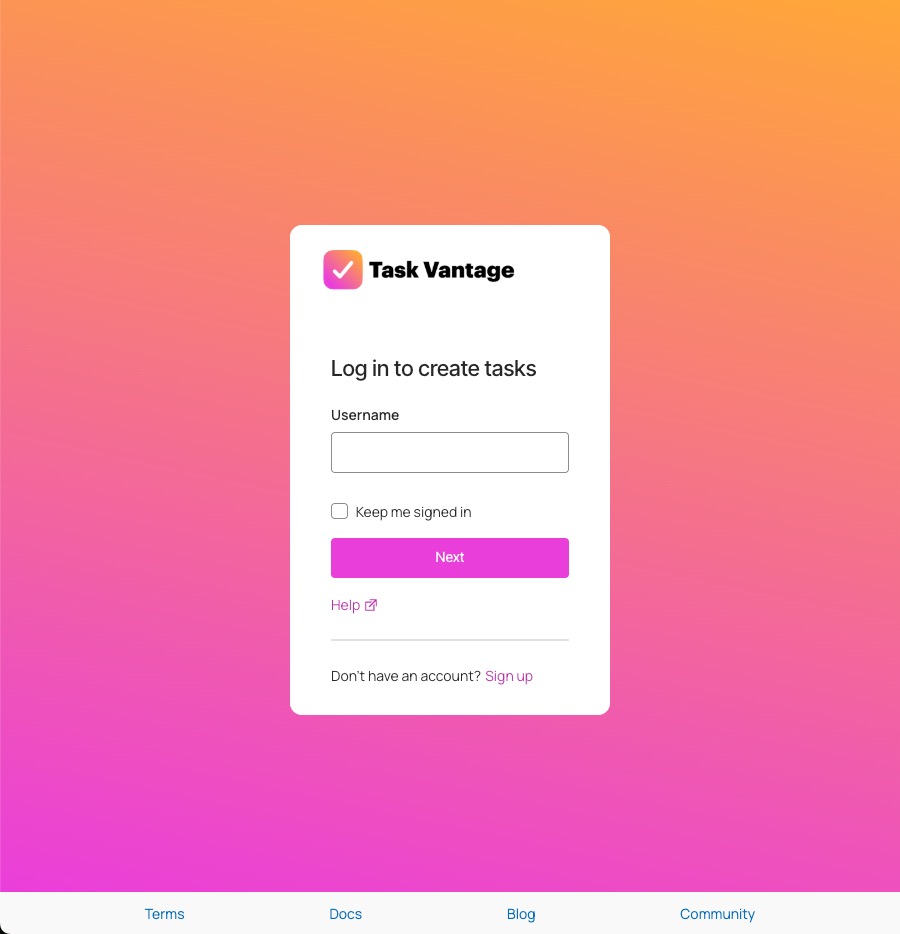 A customized Okta-hosted Sign-In Widget with custom elements, colors, and styles for smaller form factors