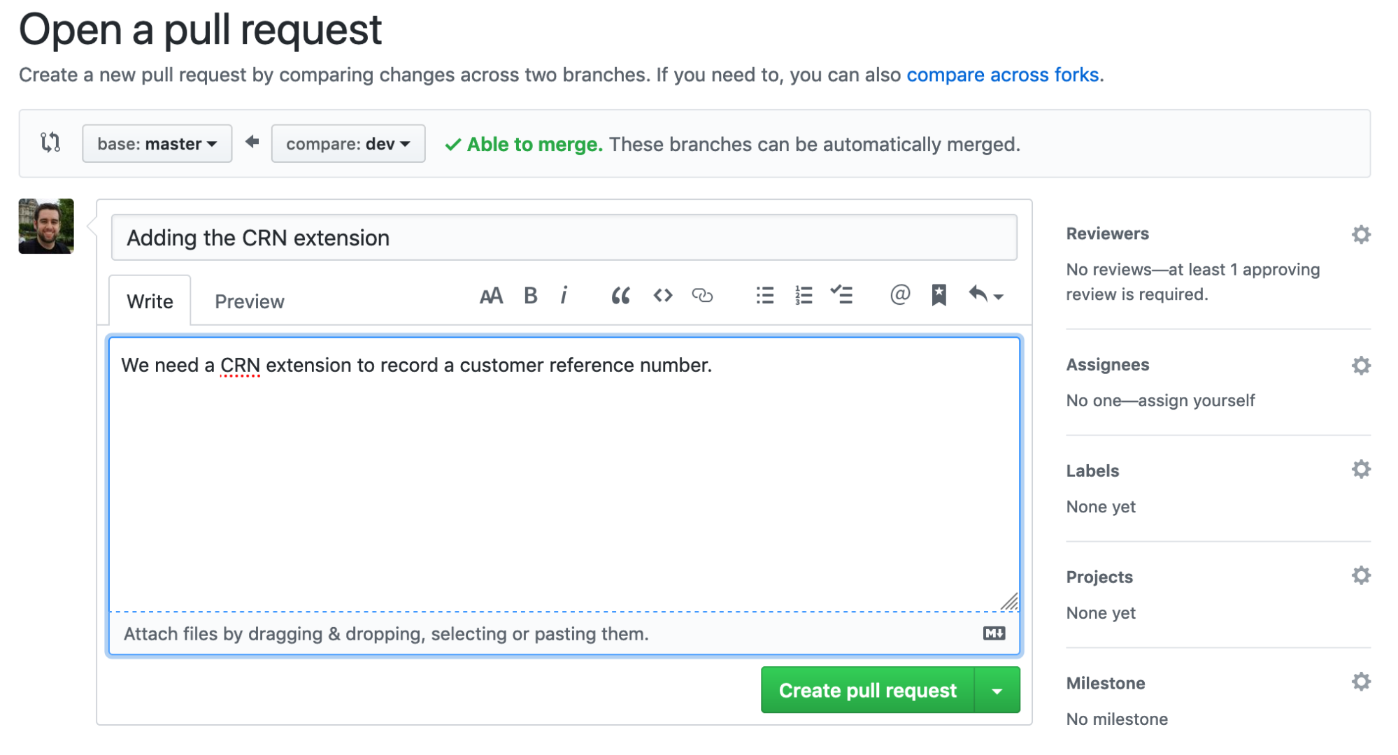 GitHub open pull request