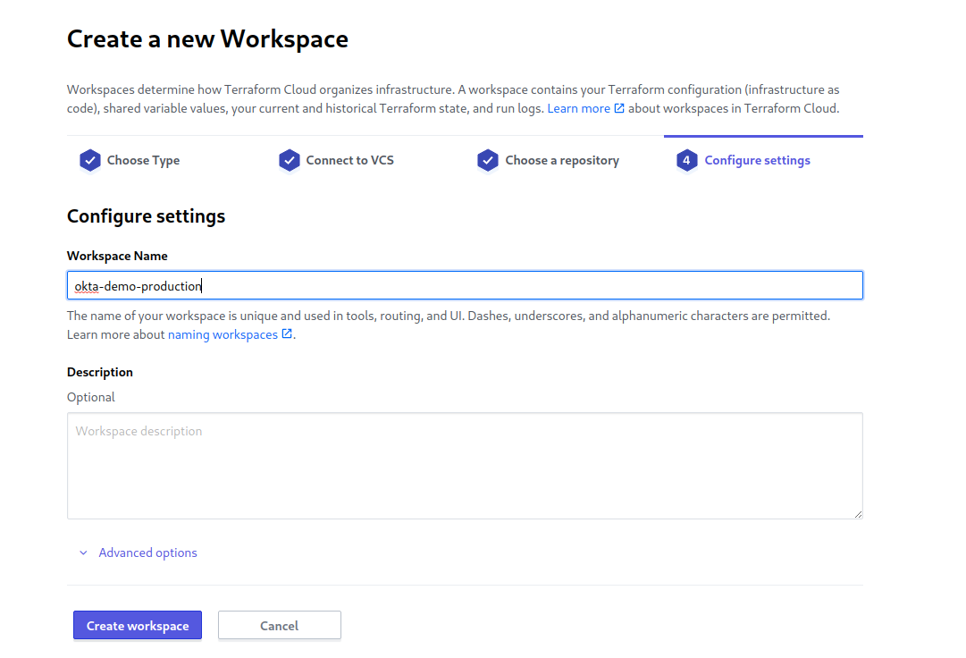 Terraform Cloud name workspace