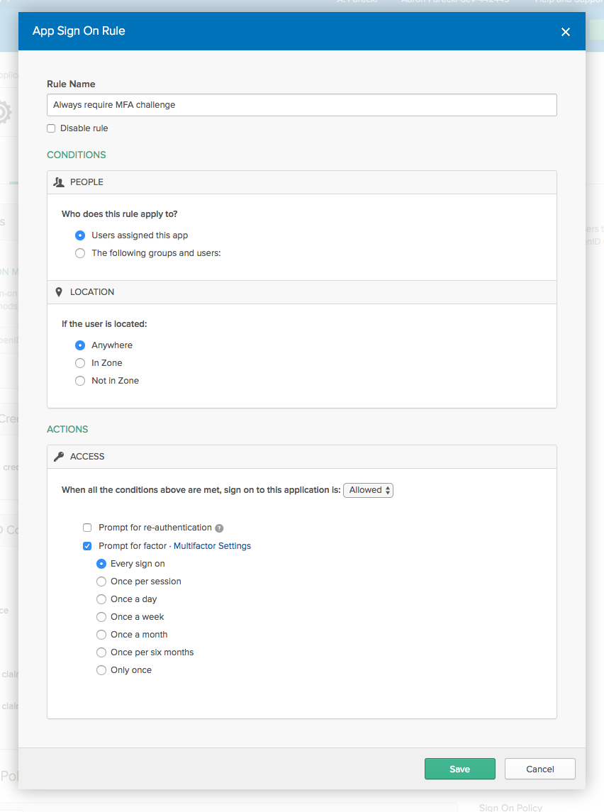 Configure an MFA rule