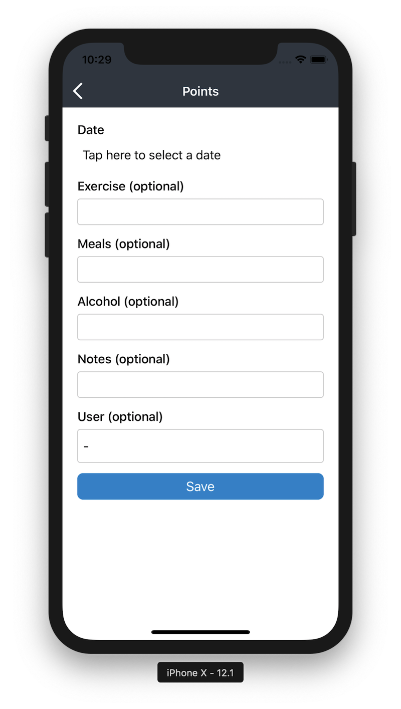 Create Points Screen