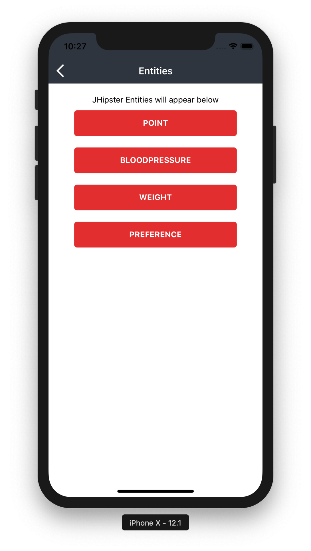 Ignite JHipster Entities Screen
