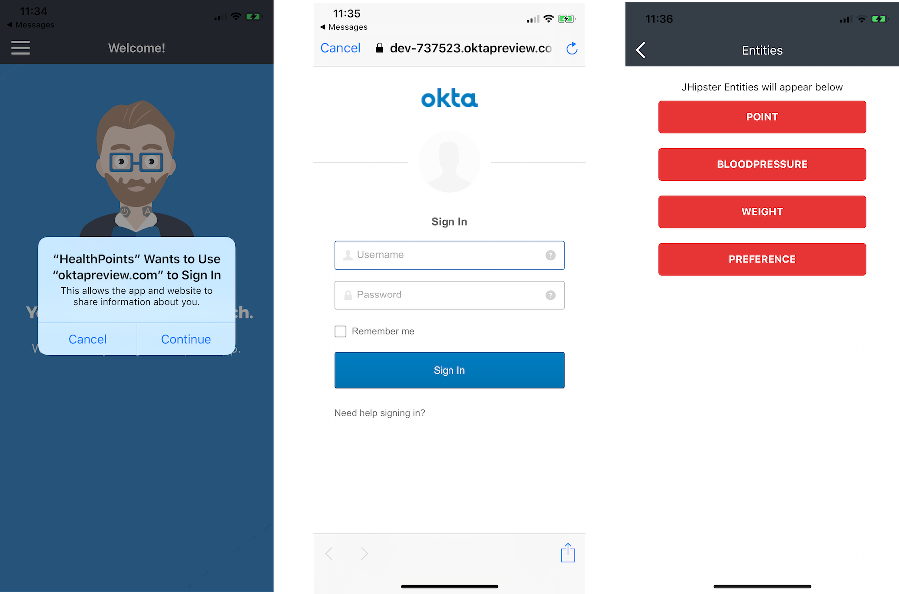 Login and Entities on iPhone X