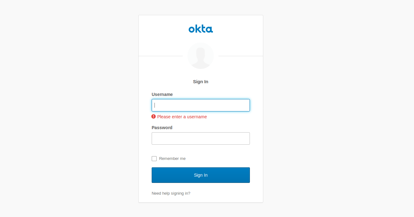 Okta Login Page