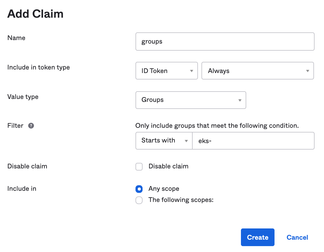 Okta Admin Console - Authorization Server - New Groups Claim