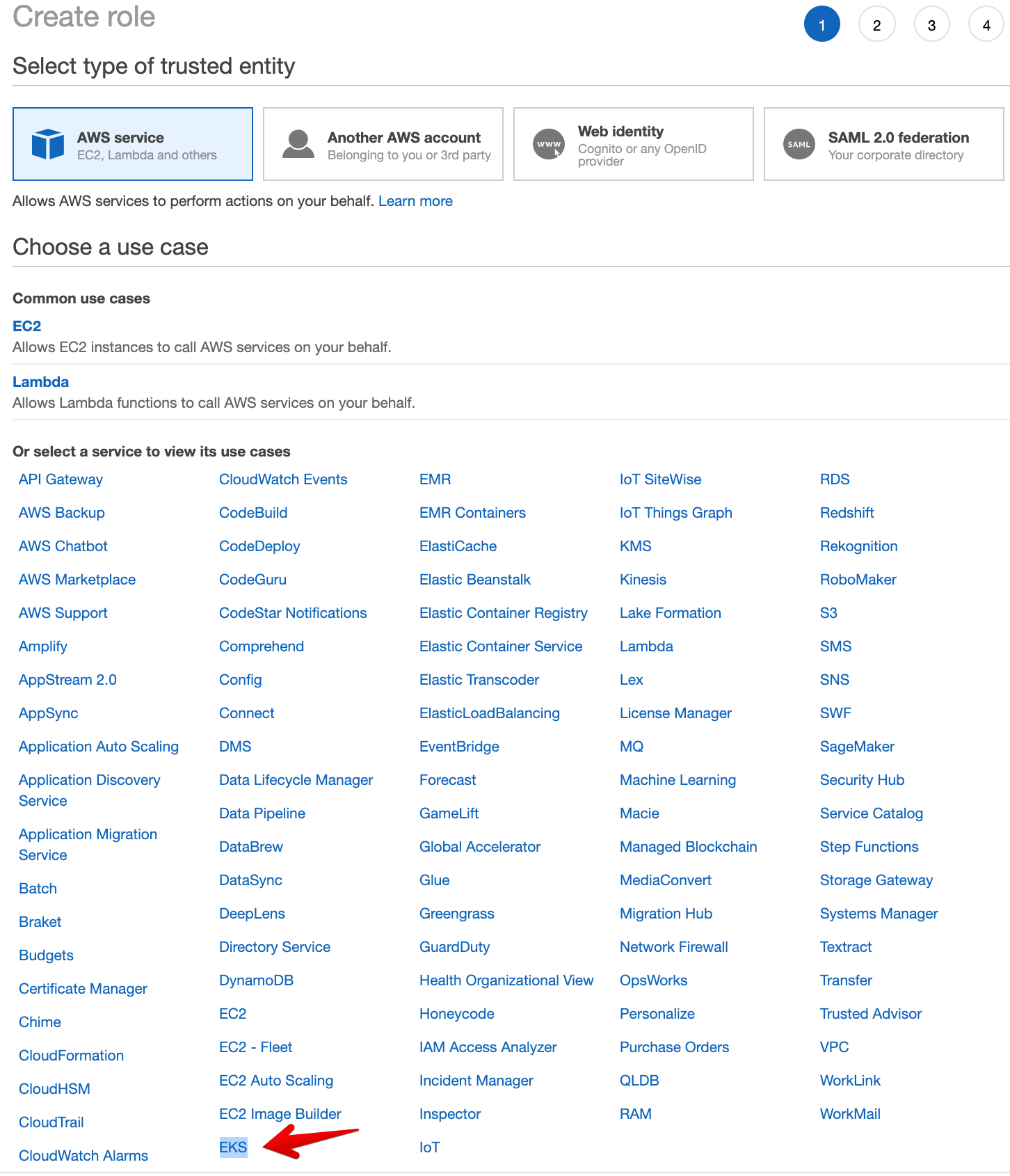 AWS Create Role - Select Service