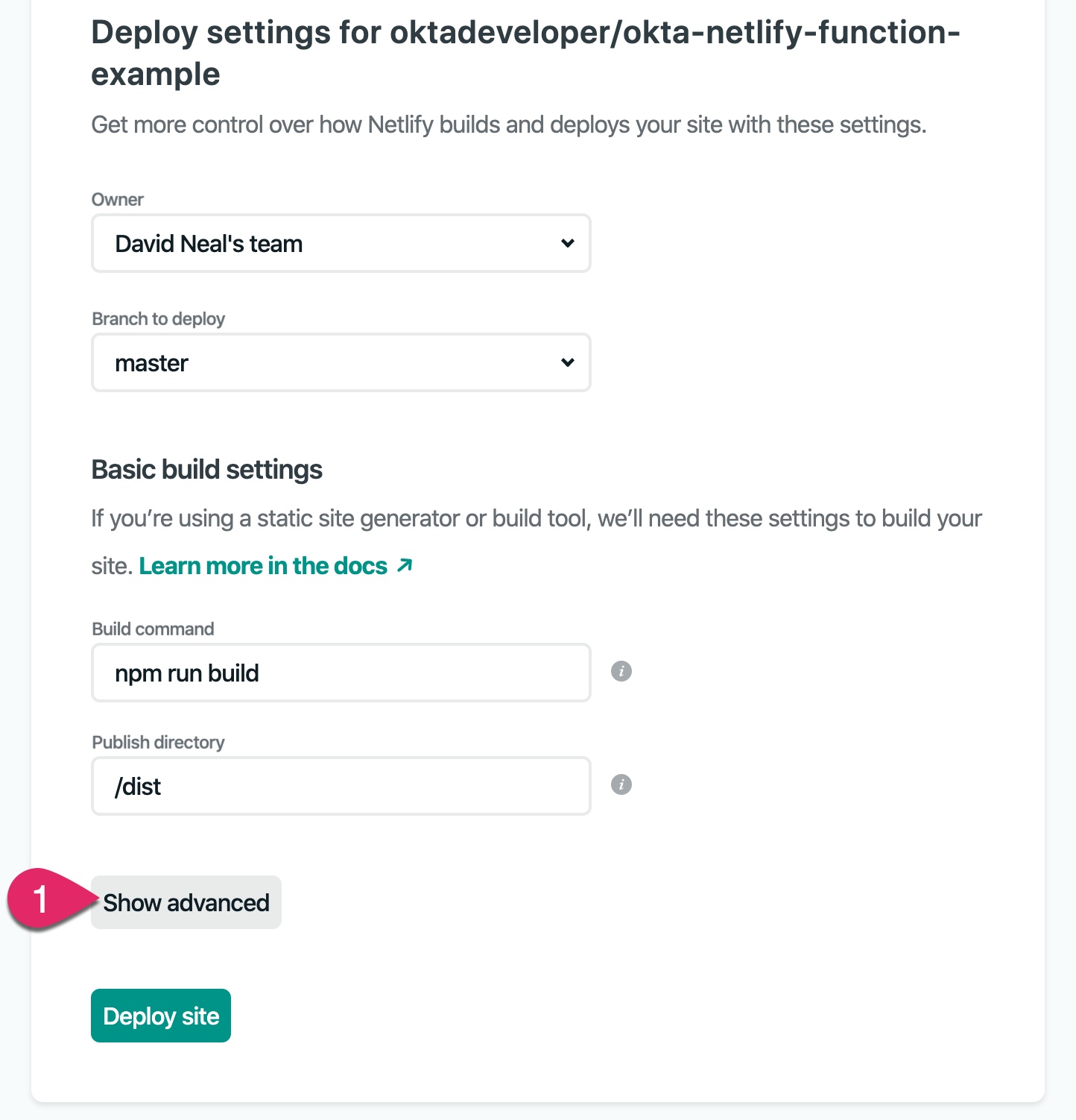 Deploy settings