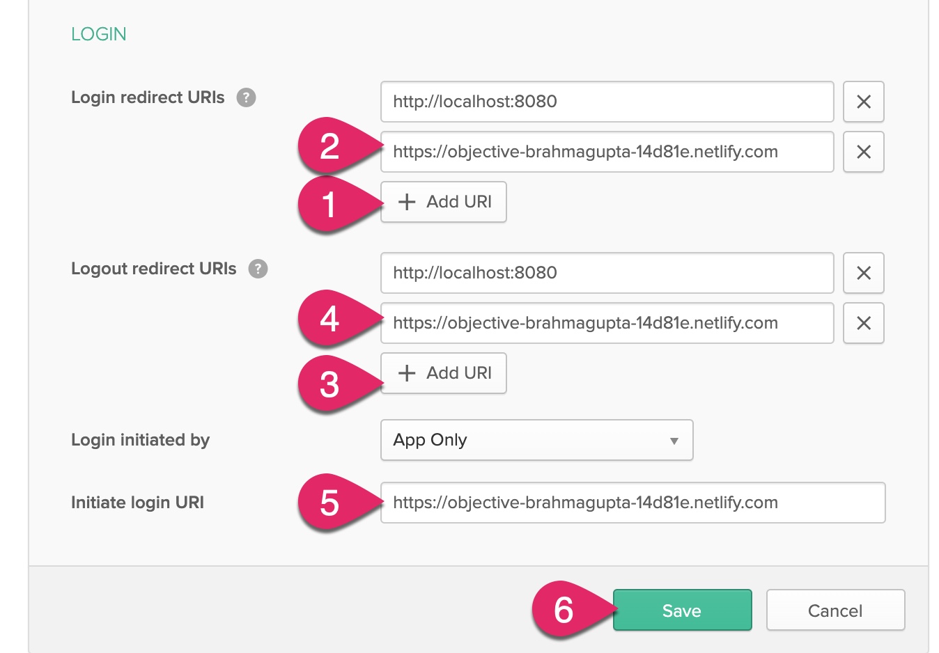 Add Login and Logout redirect URIs