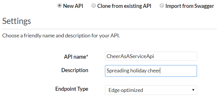 Create a new API Gateway API