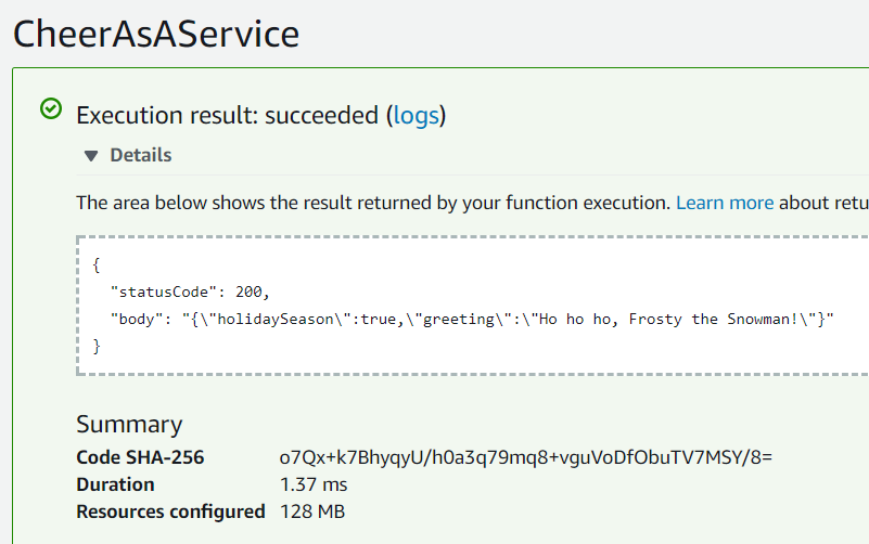 Successful function test