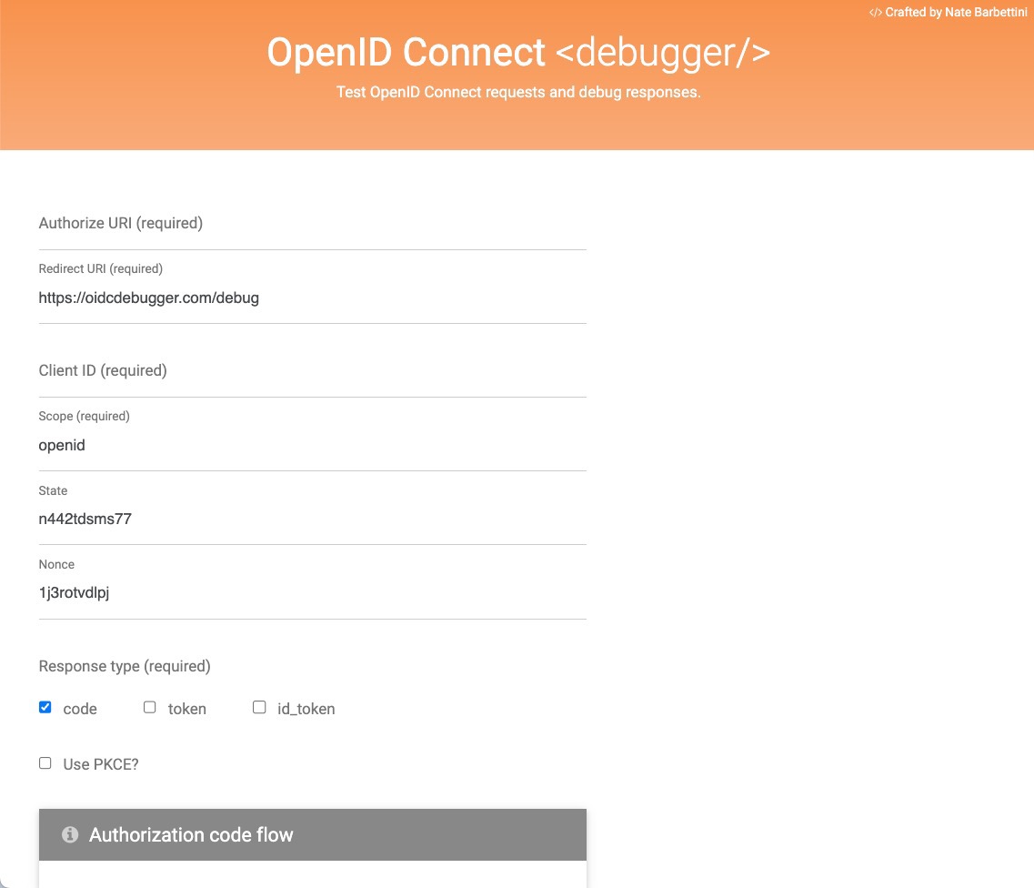 OIDC debugger site showing form fields