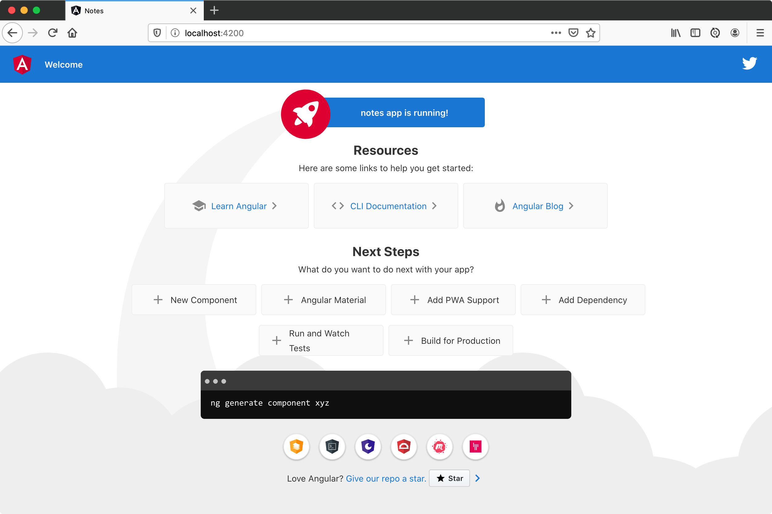 Angular default homepage