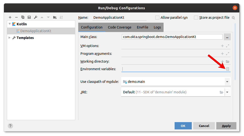 IntellJ IDEA Run Configurations Dialogue