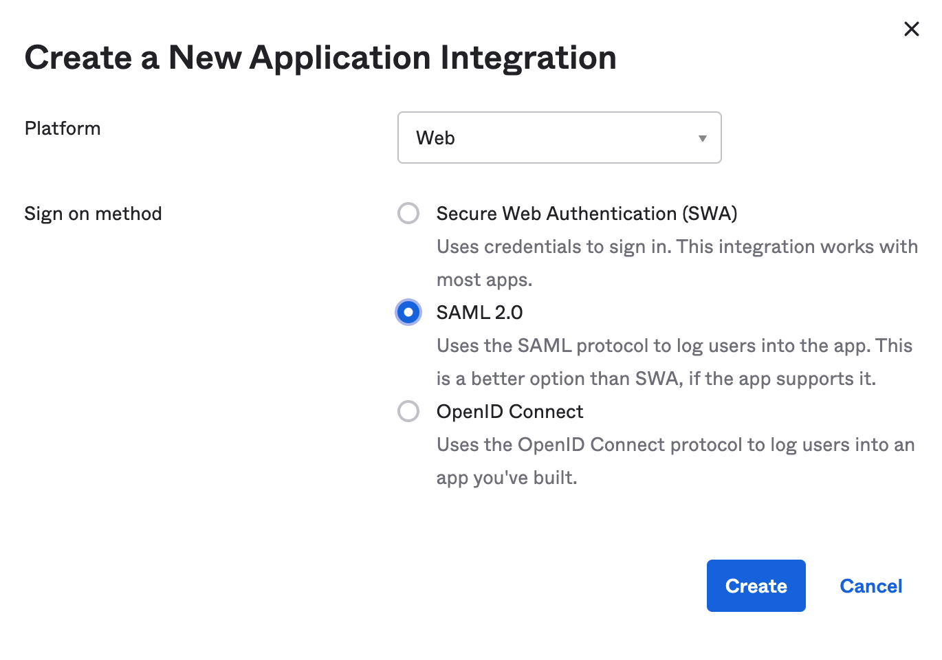 Select SAML 2.0