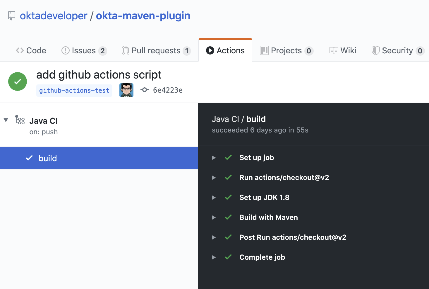 GitHub Actions tab screenshot