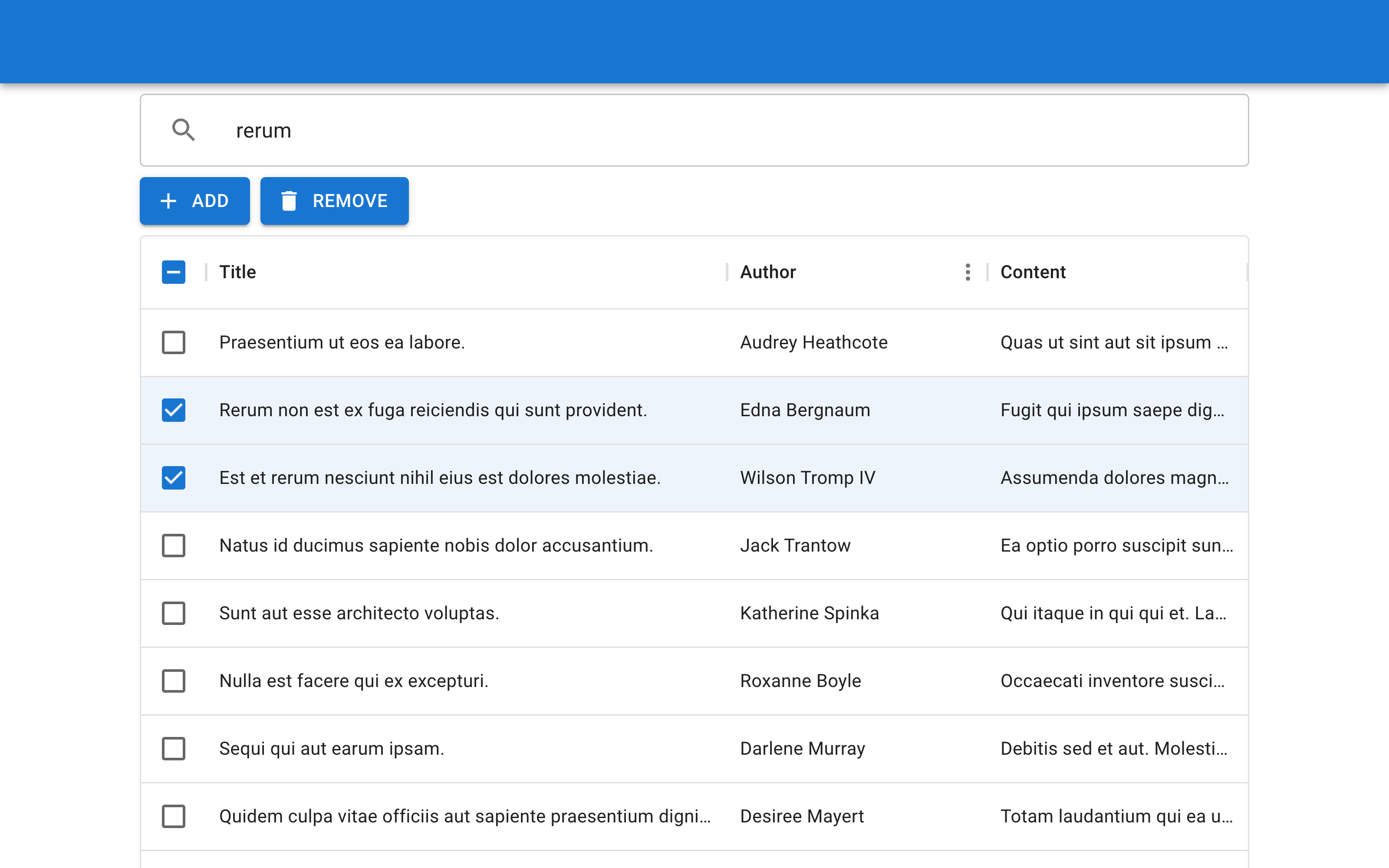 Frontend app with populated data