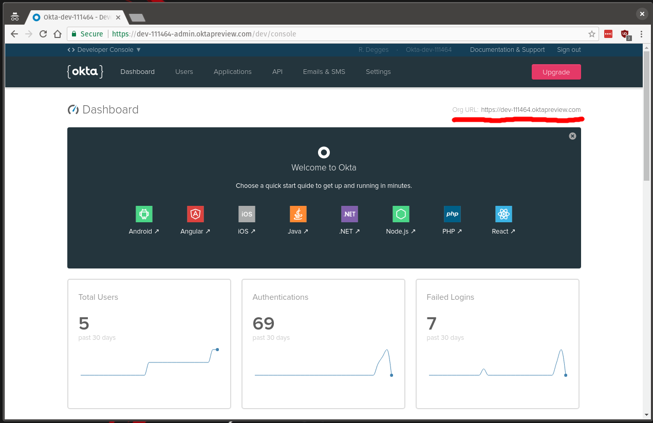 Okta dashboard