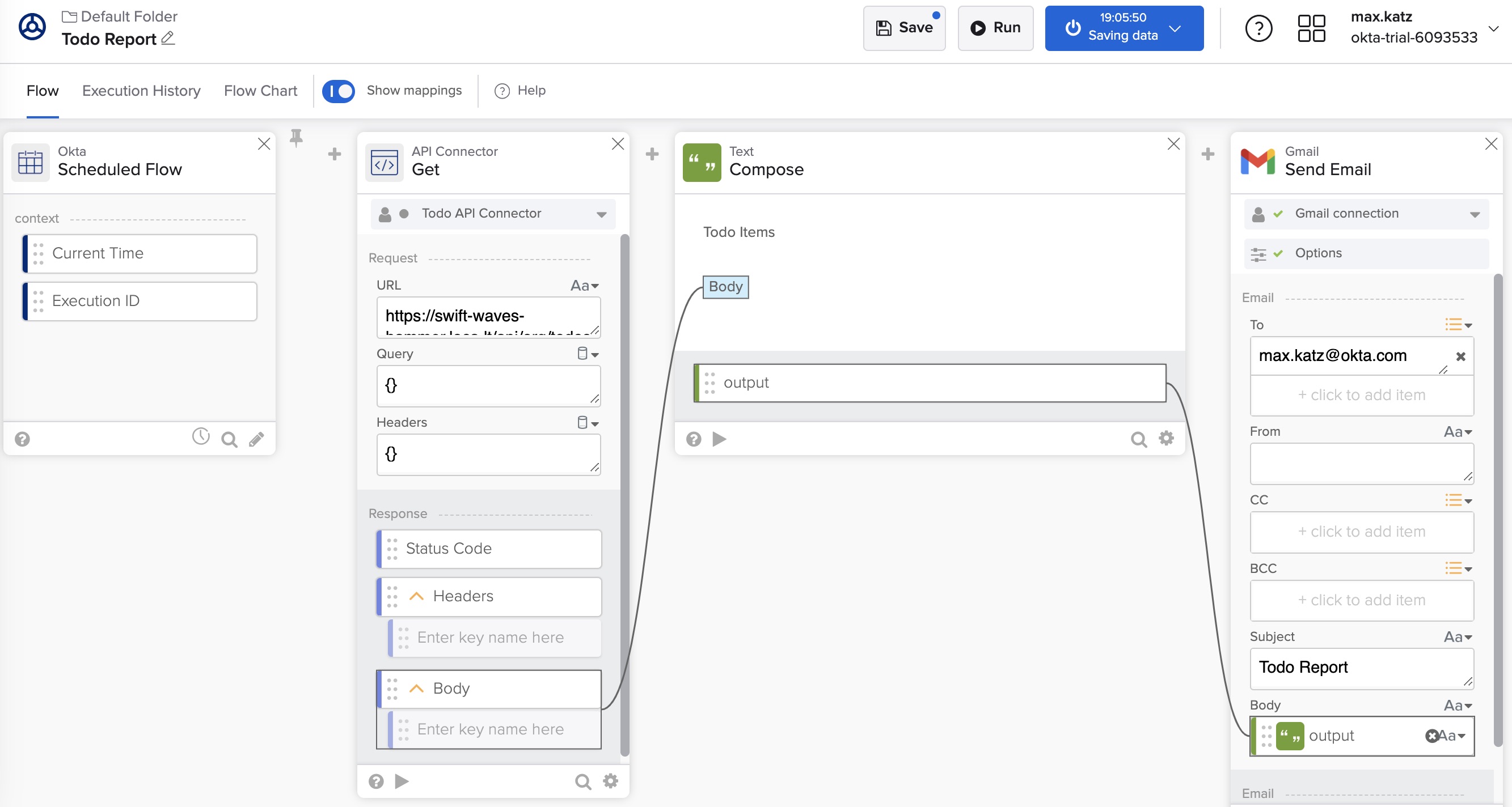 A flow to get the todo summary and send it via email