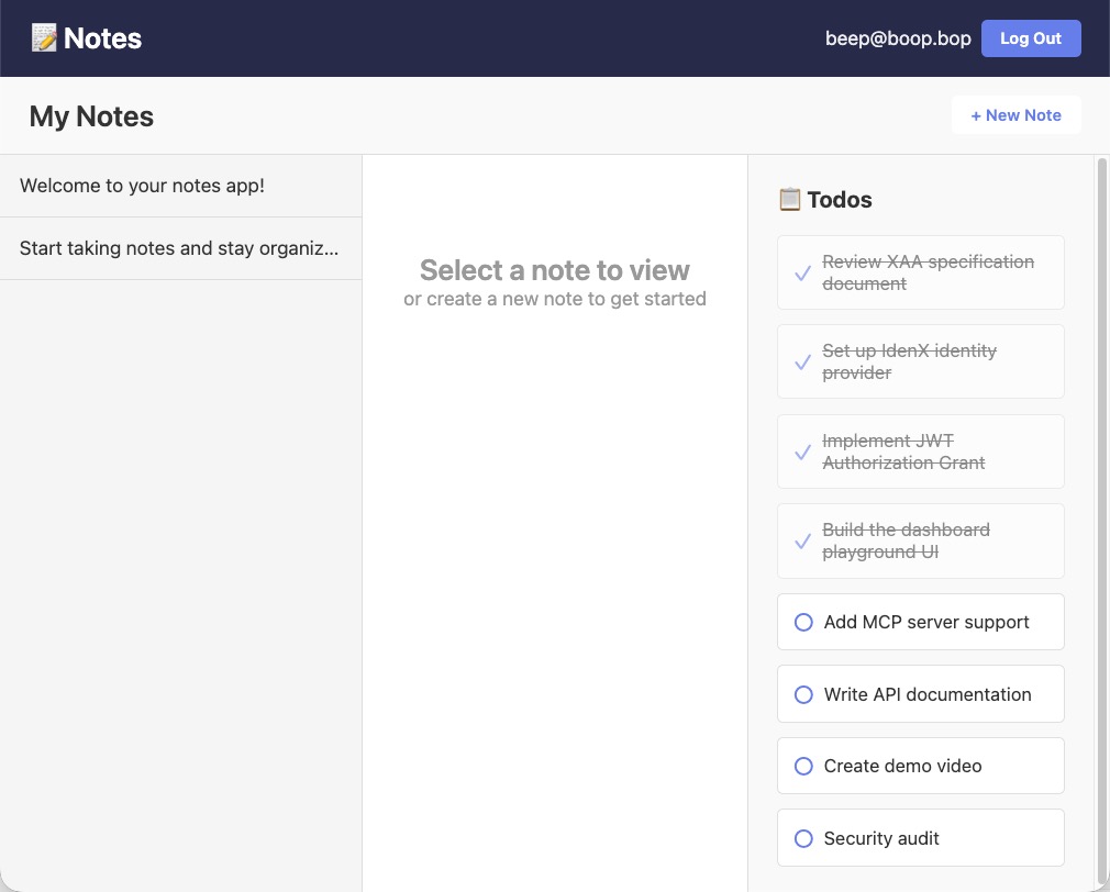 The notes app with todos listed on the side