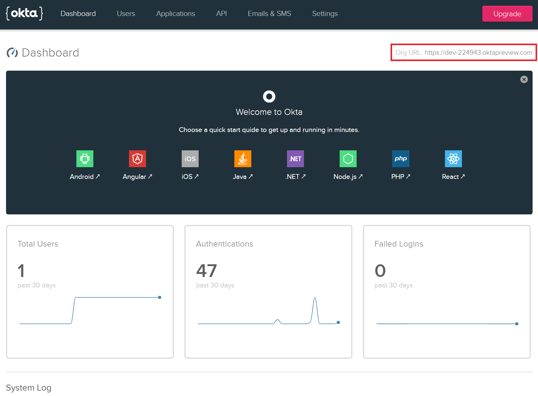 Okta Dashboard